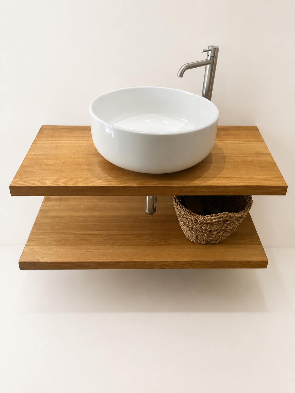 Mobile Bagno Sospeso in Legno – Design Essenziale a Due Ripiani
