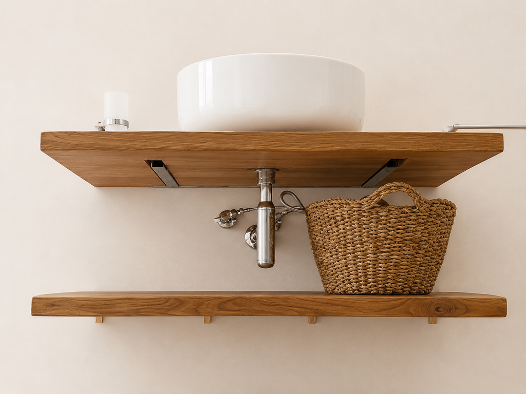 Mobile Bagno Sospeso in Legno – Design Essenziale a Due Ripiani