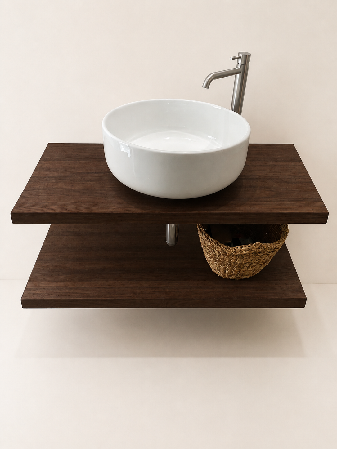 Mobile Bagno Sospeso in Legno – Design Essenziale a Due Ripiani