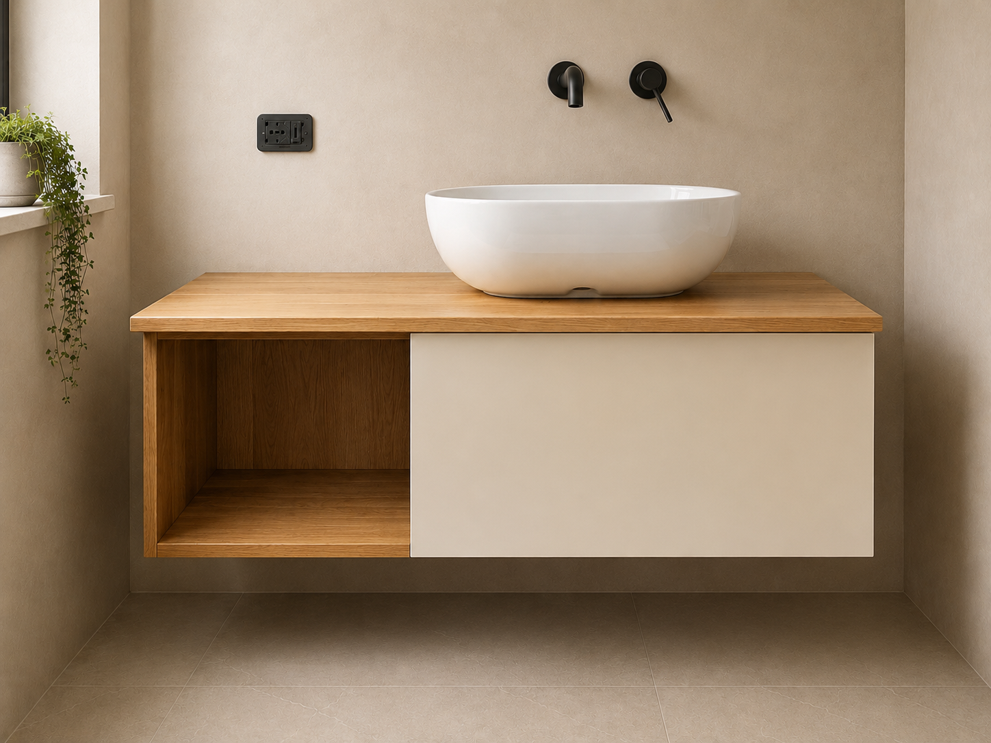 Mobile Bagno Sospeso in Legno con Anta Laccata – Design Moderno